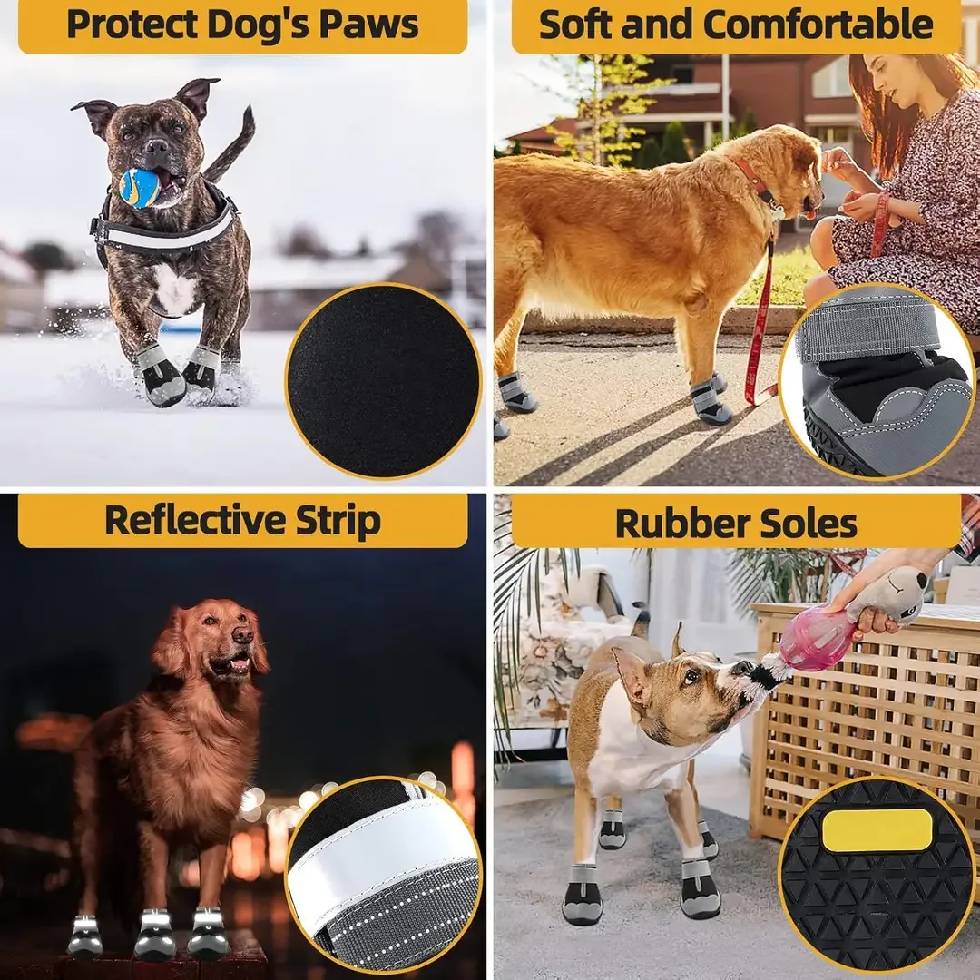Soft fabric upper and sole details of the anti-slip dog boots