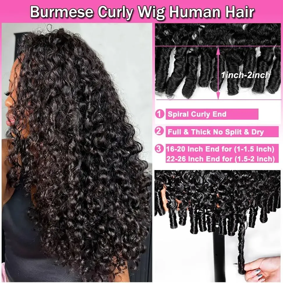 Spiral curls with full ends on the curly half wig human hair