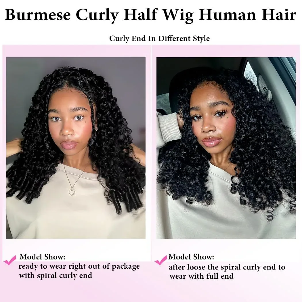 Curly half wig human hair styled as a half wig, ponytail and headband