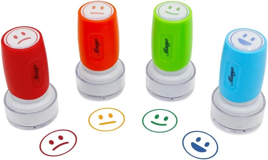 Capped teacher smiley face stamp set ready for a school bag