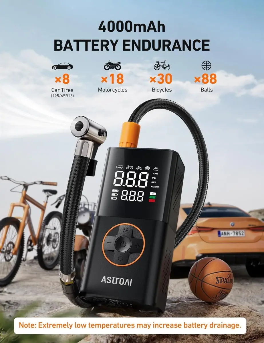 Cordless tire inflator battery endurance on one charge