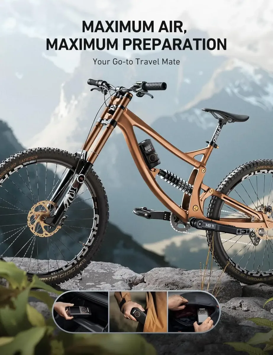 Cordless tire inflator filling a bicycle tire