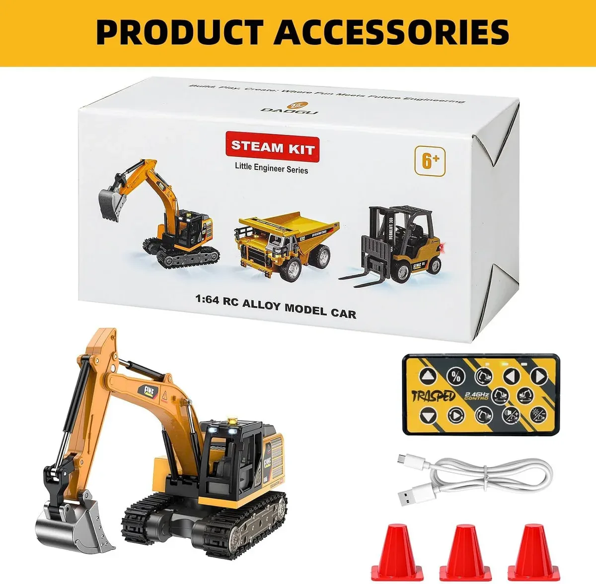Everything included in the box with the mini RC excavator