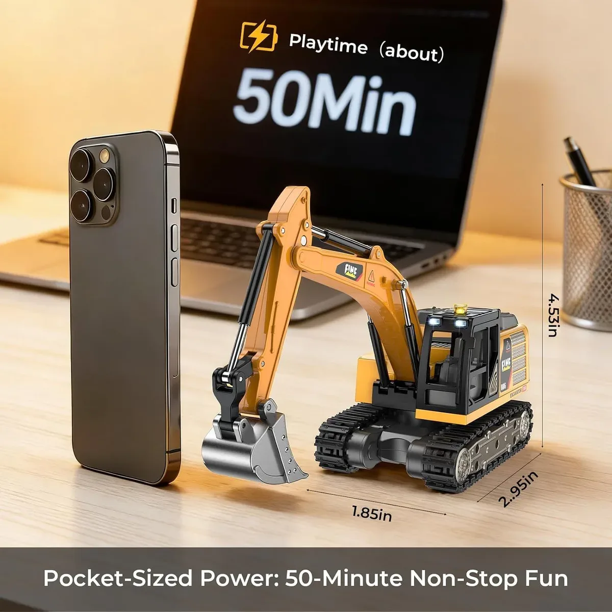 Play time per charge of the mini RC excavator