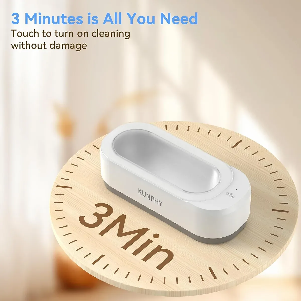 One-touch 3-minute cycle button on the ultrasonic jewelry cleaner