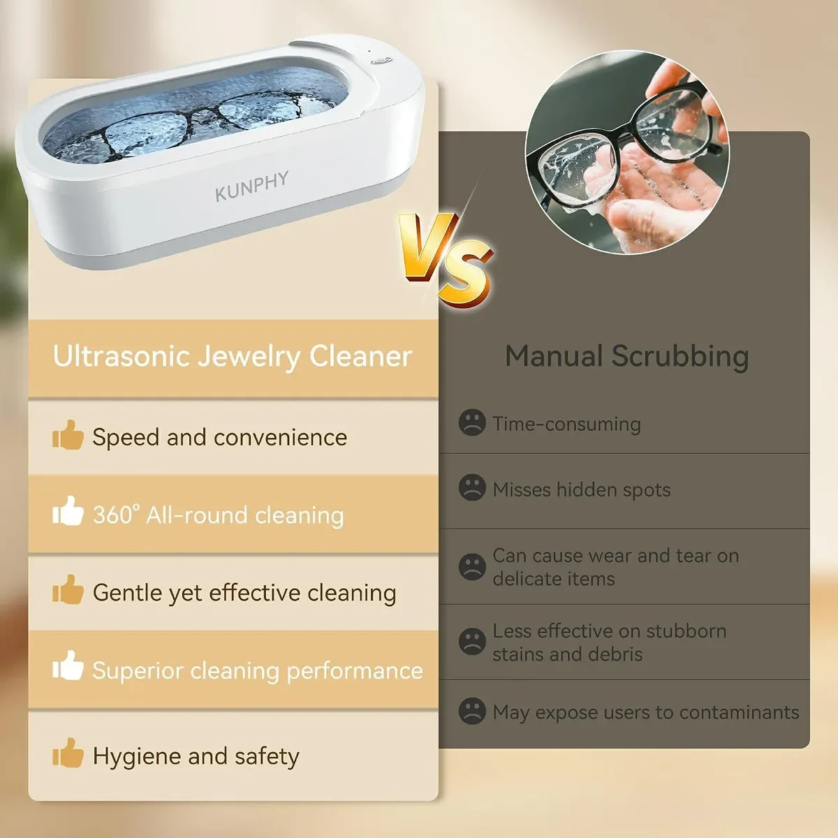 Ultrasonic jewelry cleaner results compared with scrubbing by hand