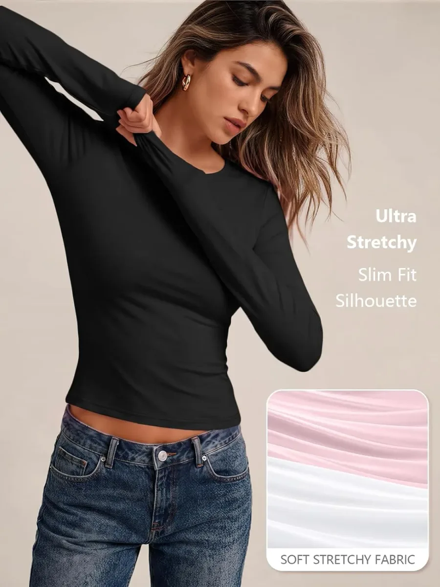 Fabric stretch test on the long sleeve fitted t-shirt