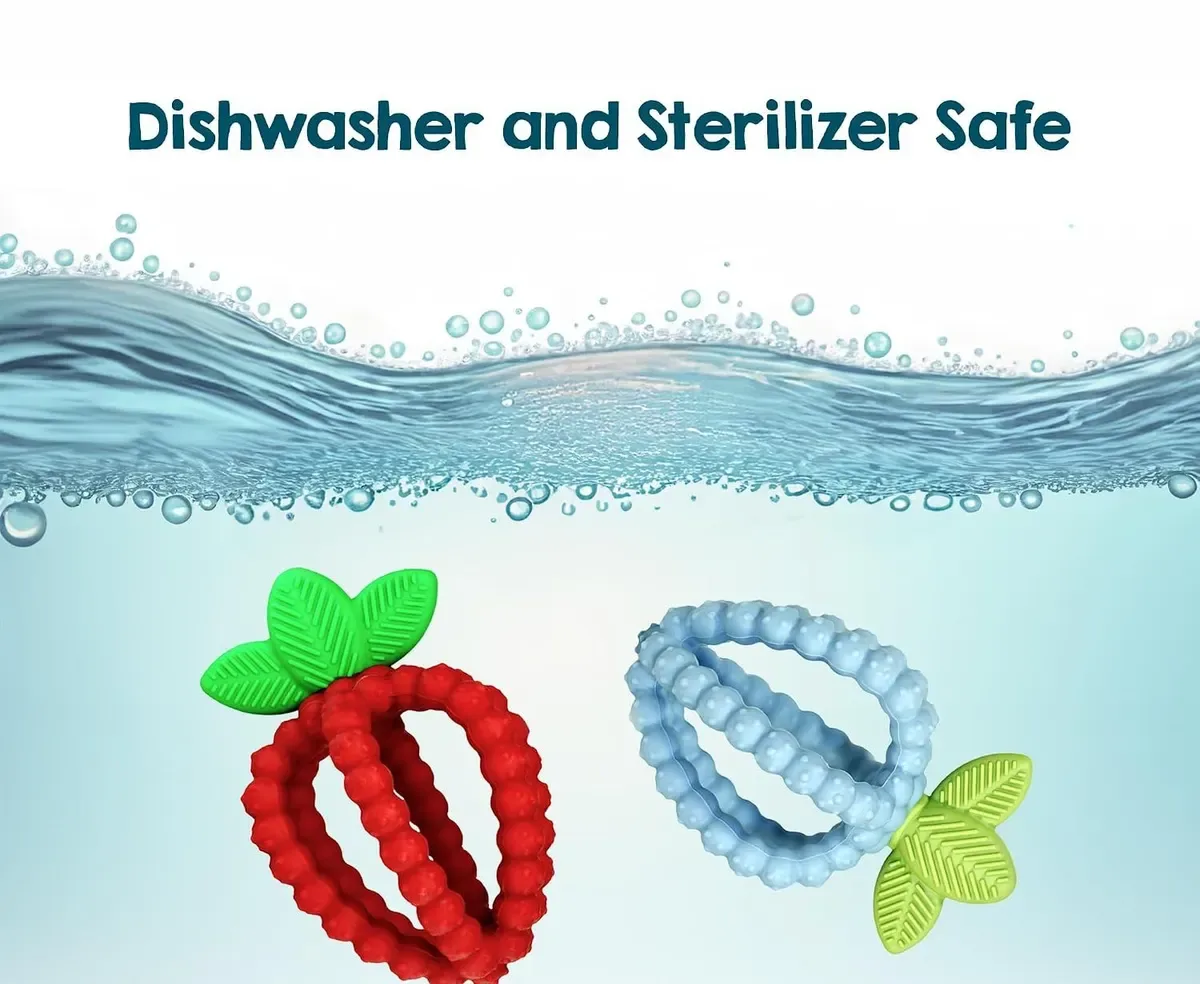 Dishwasher and sterilizer safe strawberry teether