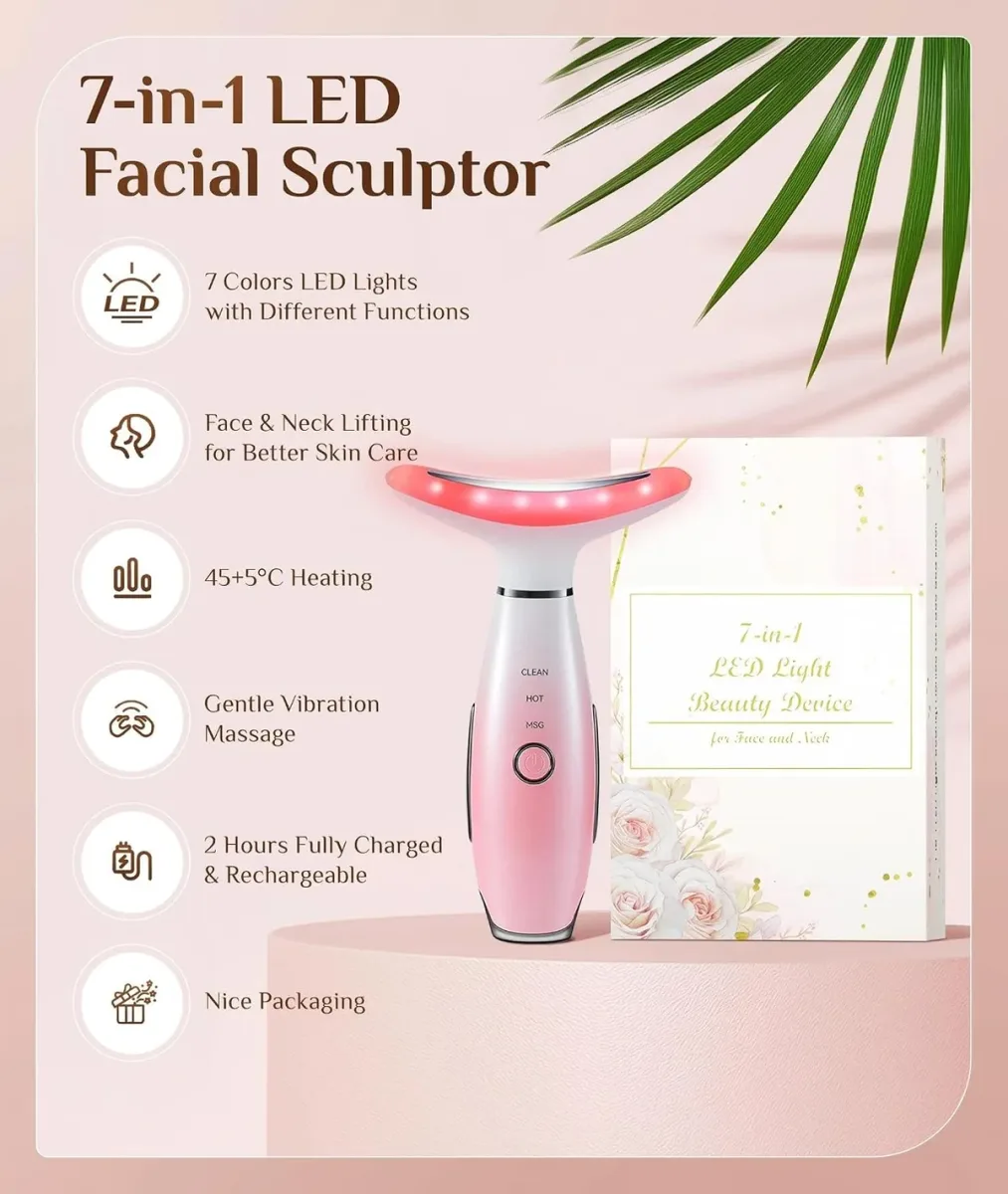 LED face massager functions: light, warmth and vibration
