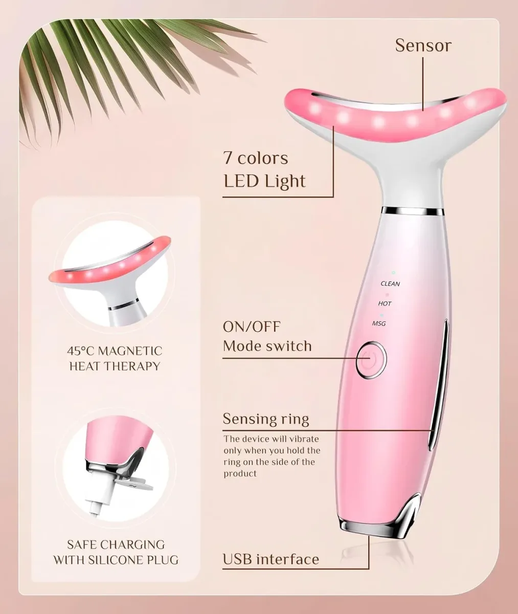Sensing pieces, mode button and USB port on the LED face massager