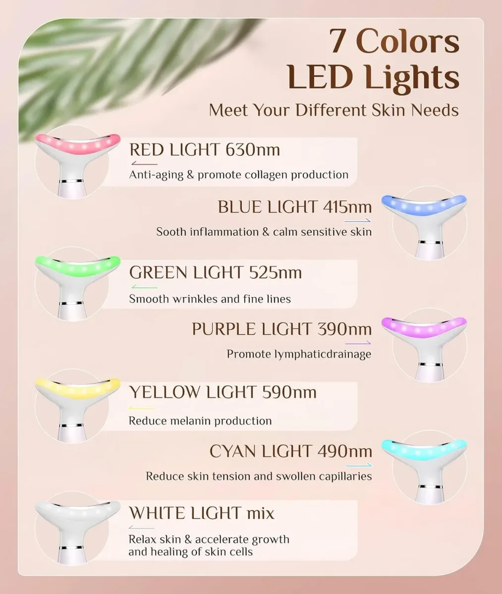 Seven light colors available on the LED face massager