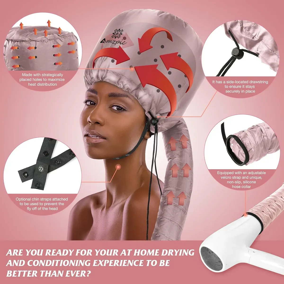 Bonnet hair dryer attachment connected to a hand dryer