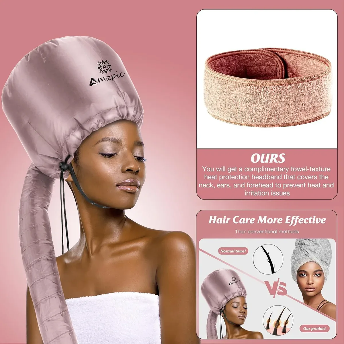Towel headband worn under the bonnet hair dryer attachment