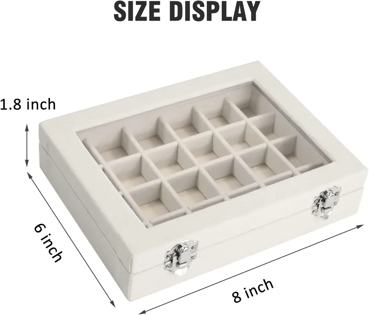 Velvet jewelry box dimensions of 8 x 6 x 1.8 inches