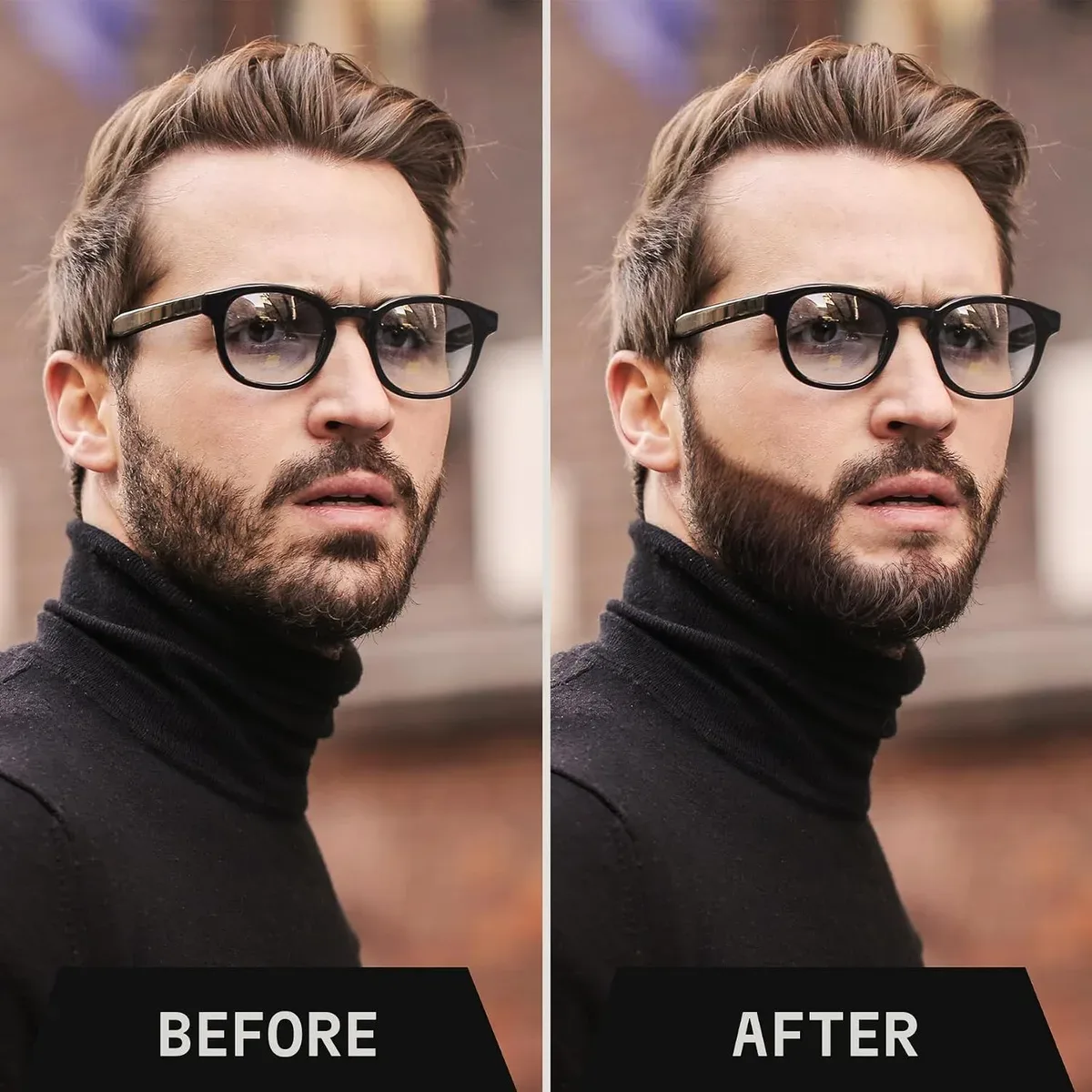 Beard before and after using the beard filler pen