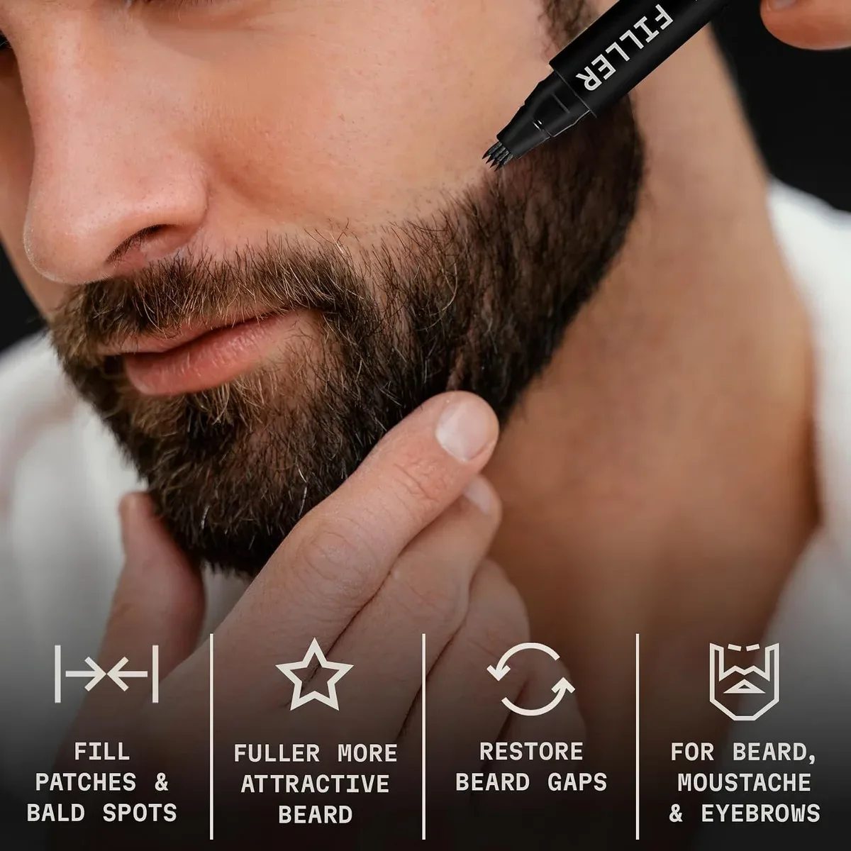 Beard filler pen filling patchy spots on the cheek