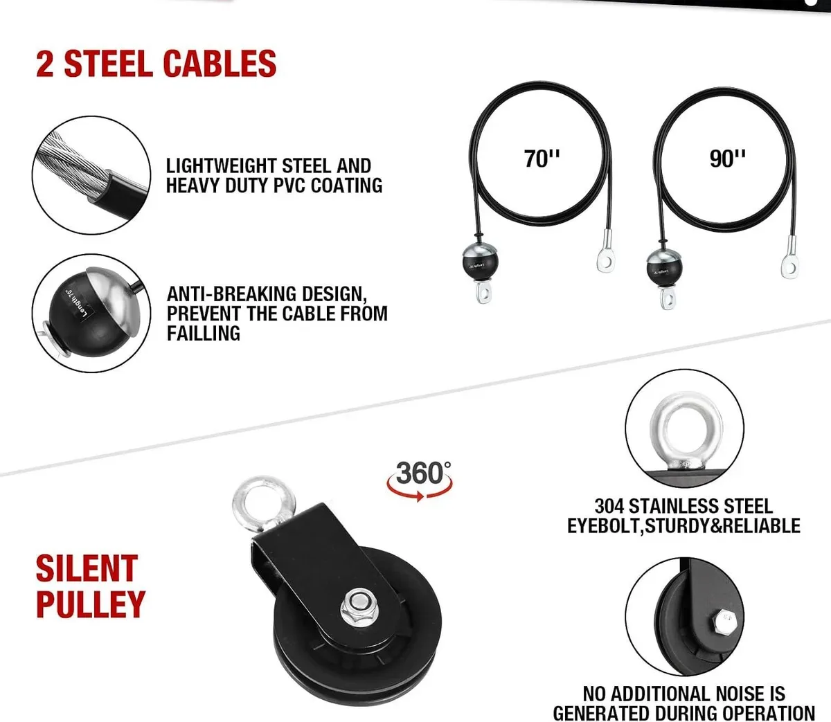 Lat pulley system steel cables running over the silent pulley