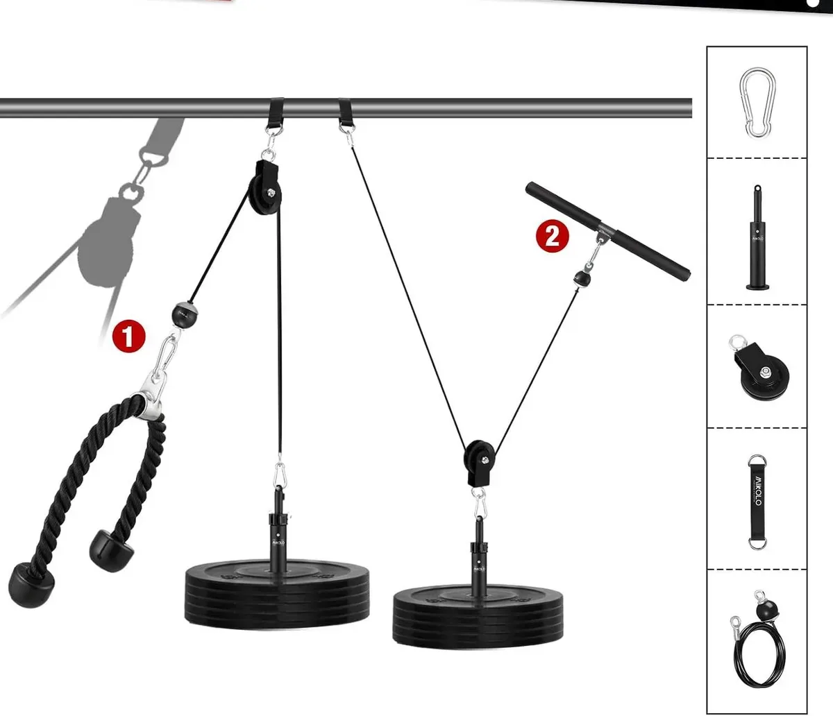 Different exercise setups using the lat pulley system