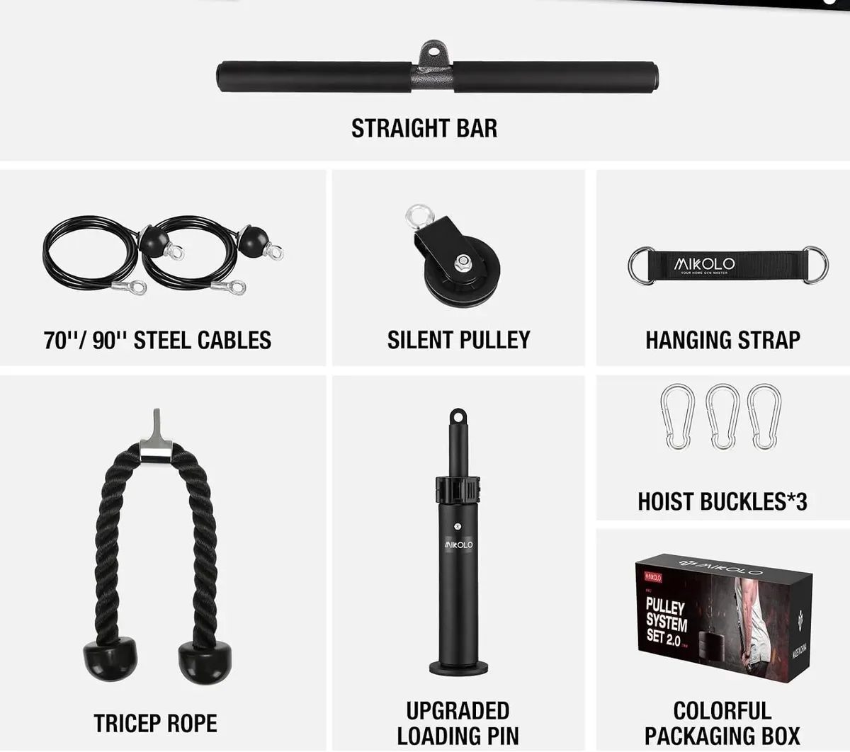 Everything included with the lat pulley system laid out