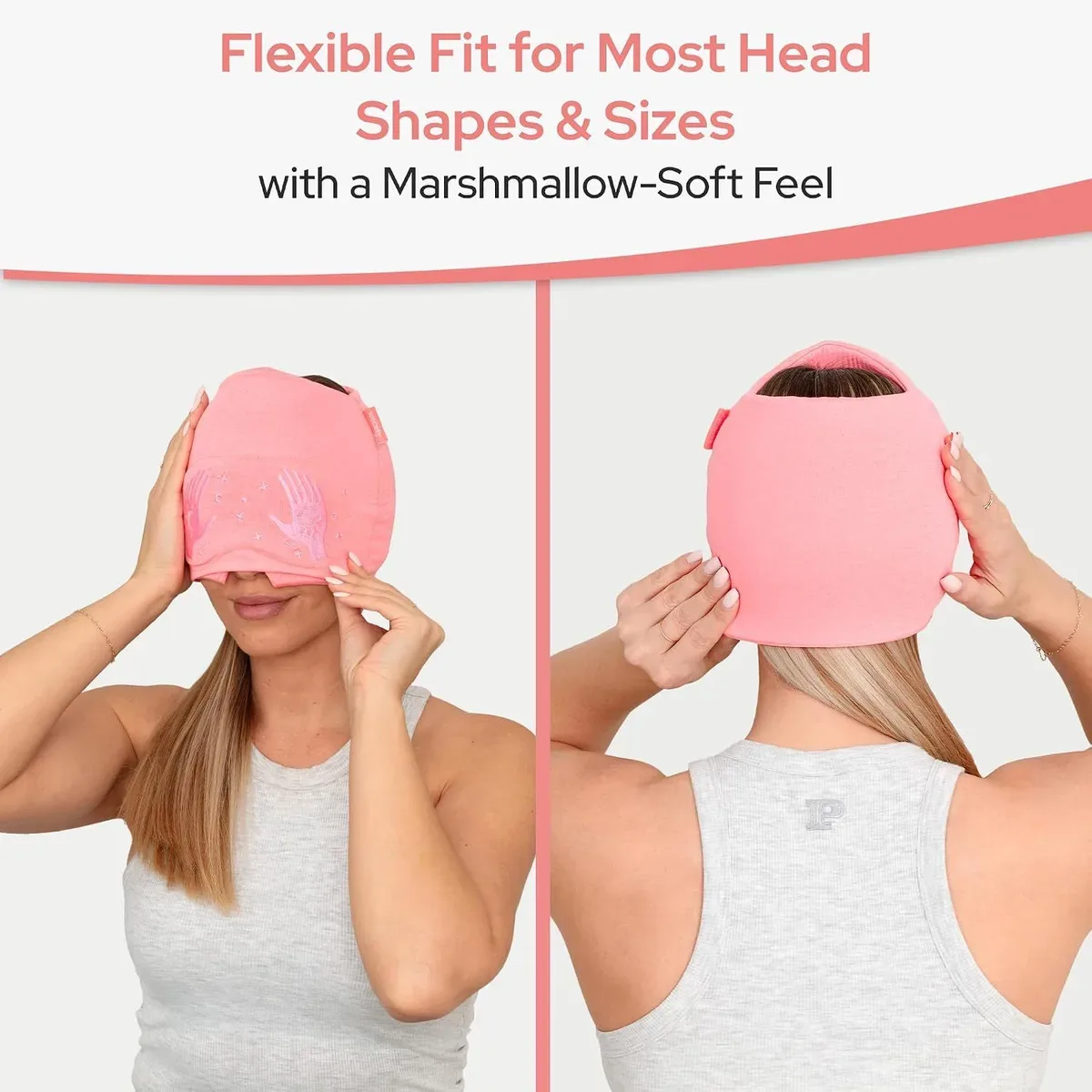 Flexible migraine relief cap fitting different head sizes
