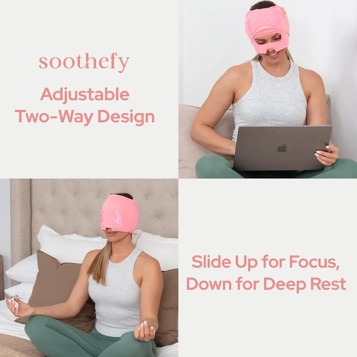 Two-way design of the migraine relief cap with mask up or down
