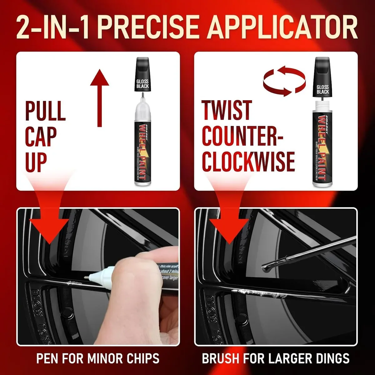 Pen tip and brush head of the black rim touch up paint