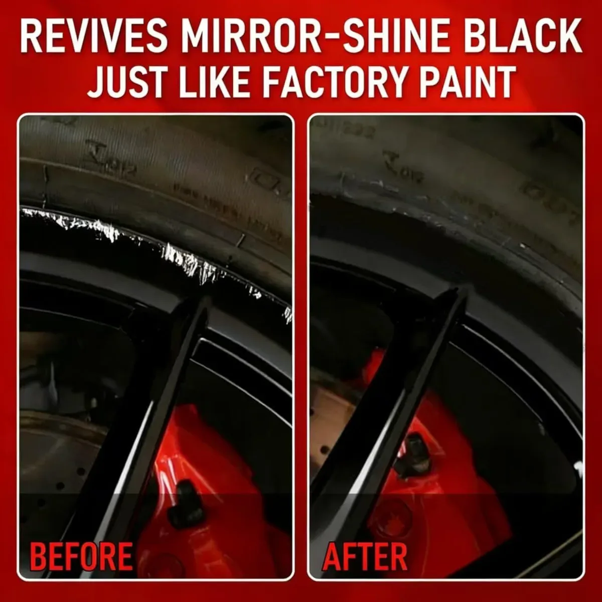 Wheel restored to a glossy finish with black rim touch up paint