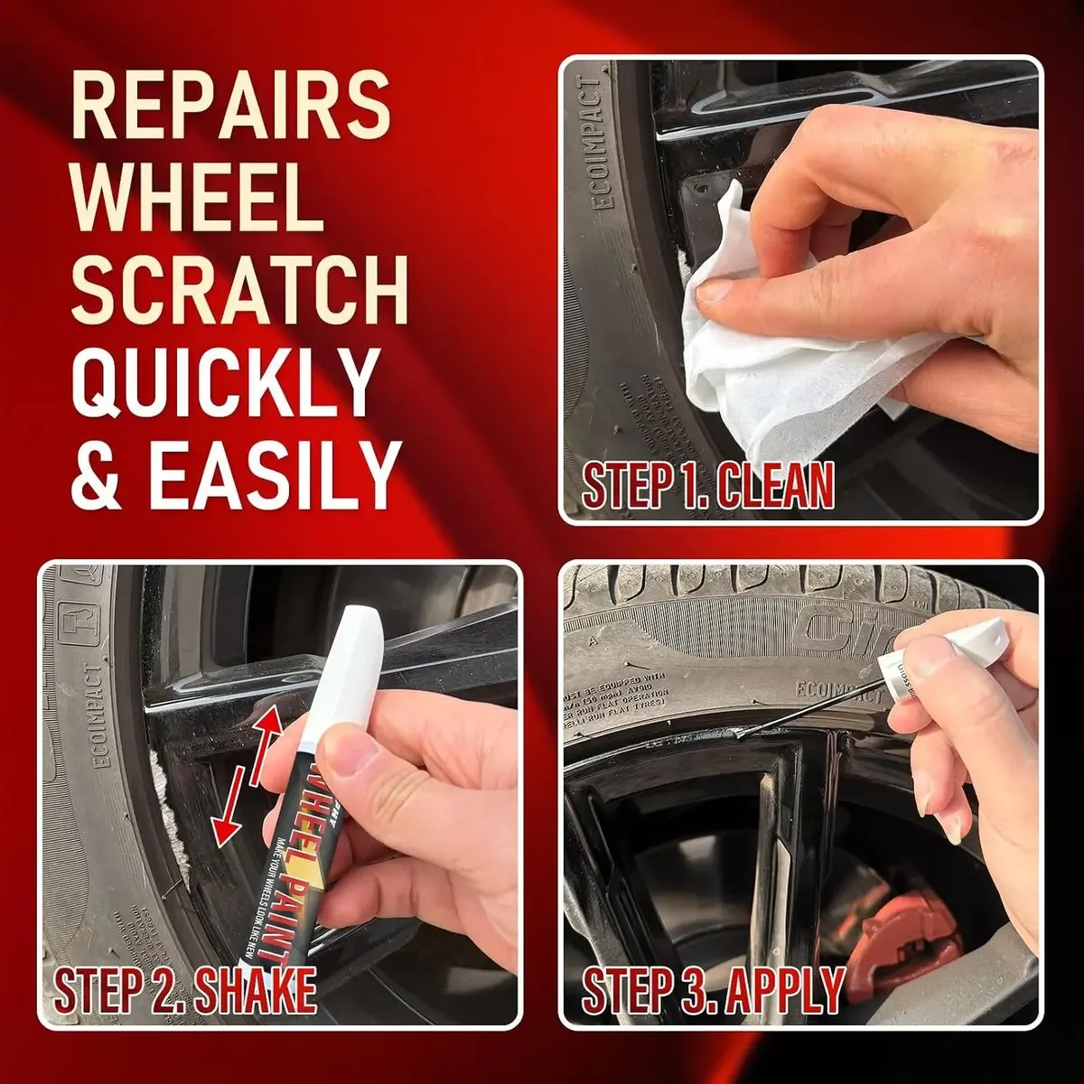 Three-step guide to repairing a wheel with black rim touch up paint
