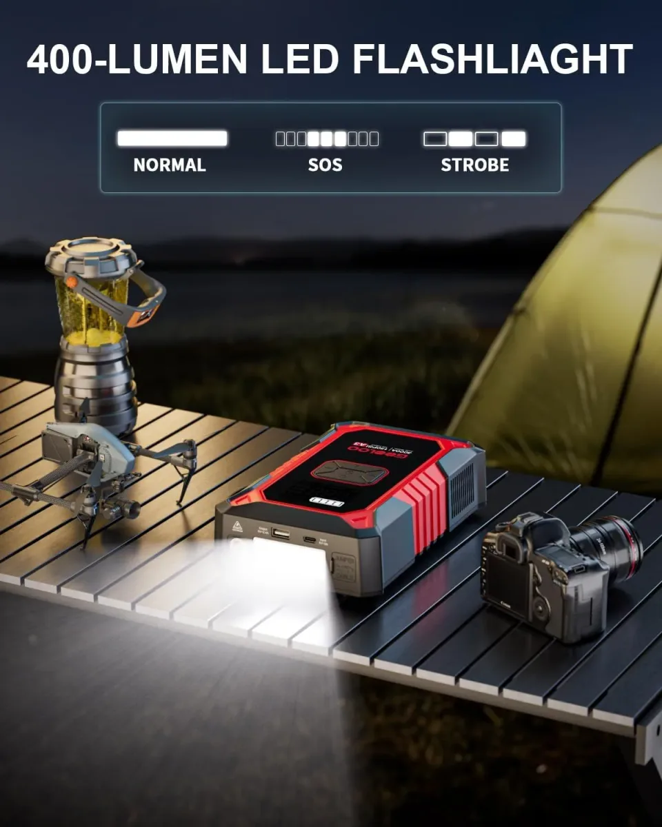 400-lumen LED flashlight on the jump starter with air compressor