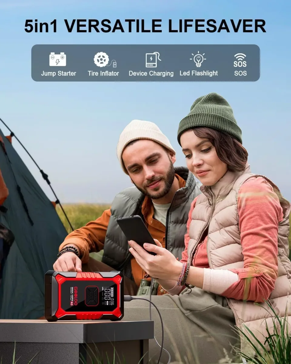 Jump starter with air compressor as a multi-tool for road trips