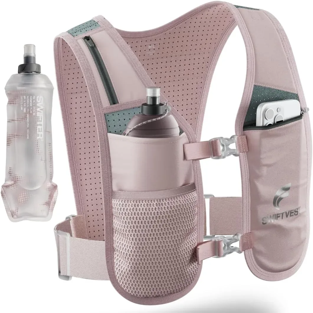 Pink running hydration vest shown from the front