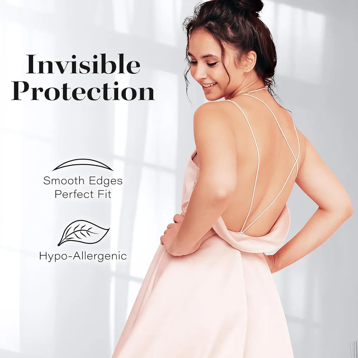 Silicone nipple covers worn with a backless gown