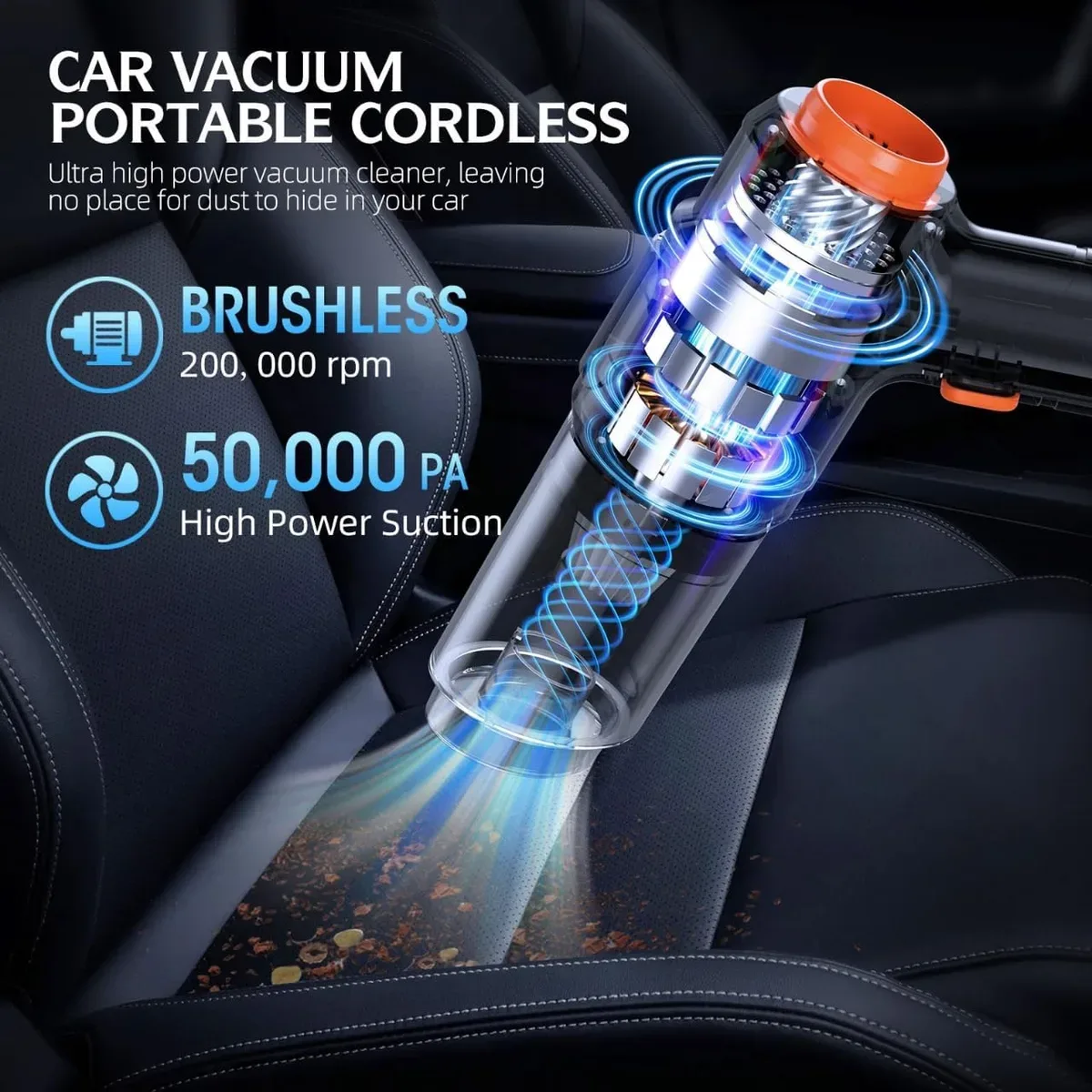 Brushless motor inside the cordless handheld vacuum delivering 50000Pa