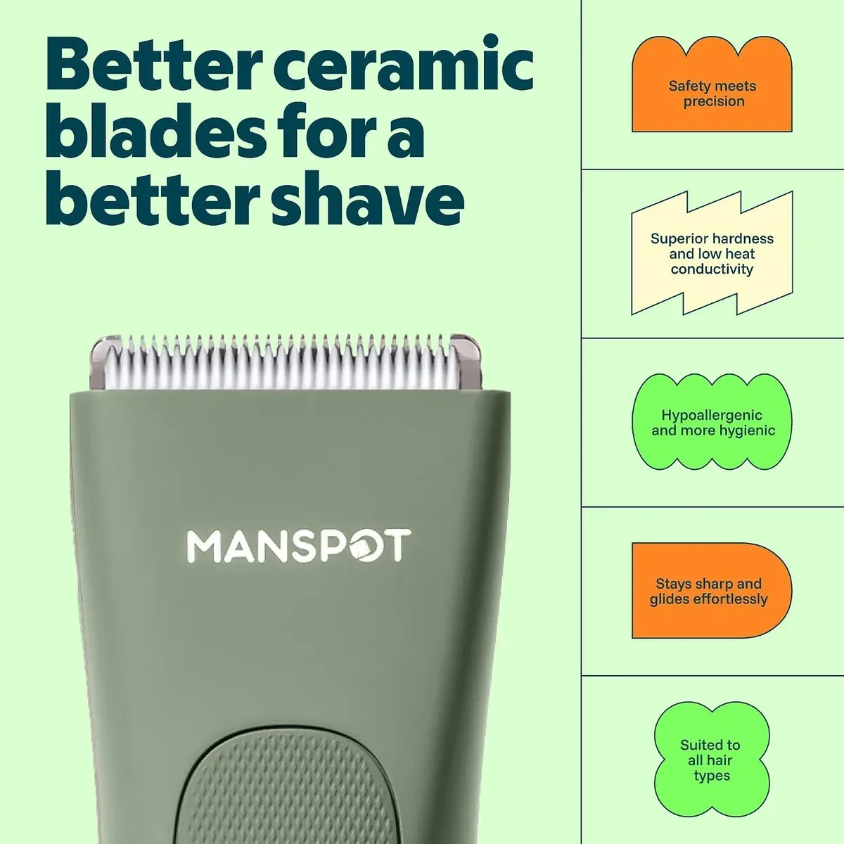 Ceramic blades of the body hair trimmer for a smooth finish