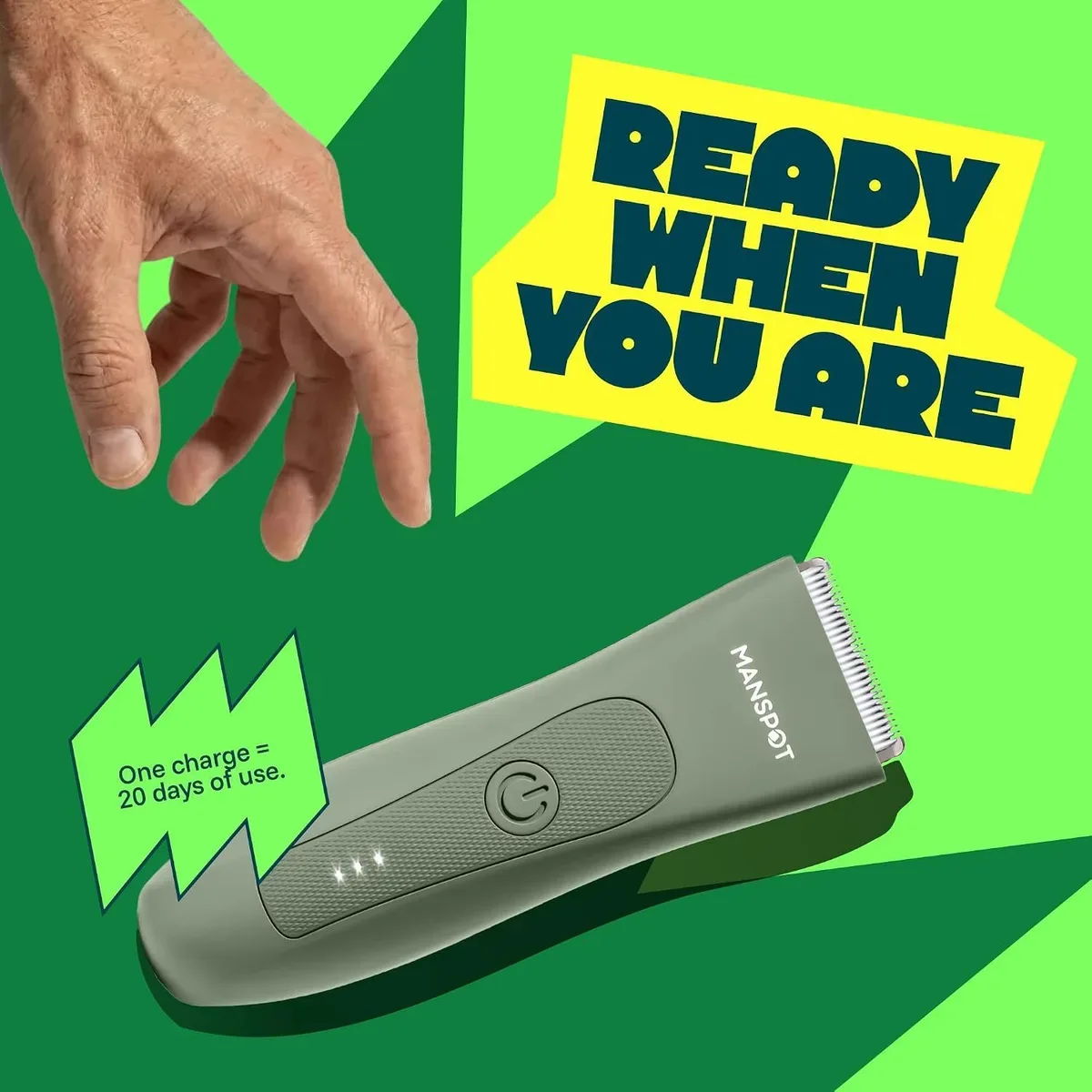 Cordless body hair trimmer charged and ready to use