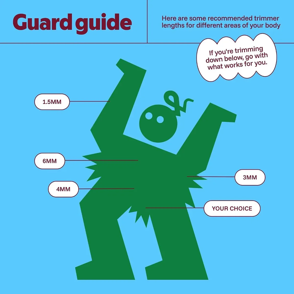 Guard comb guide for using the body hair trimmer on each area