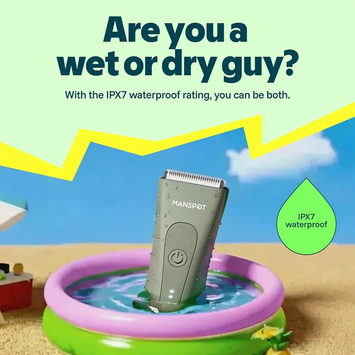 IPX7 waterproof body hair trimmer used wet in the shower