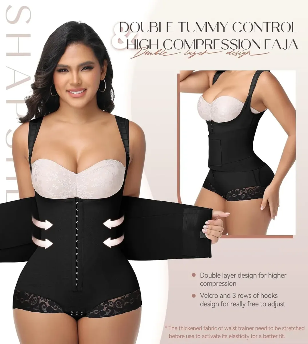 Double tummy control from the faja colombiana body shaper layers