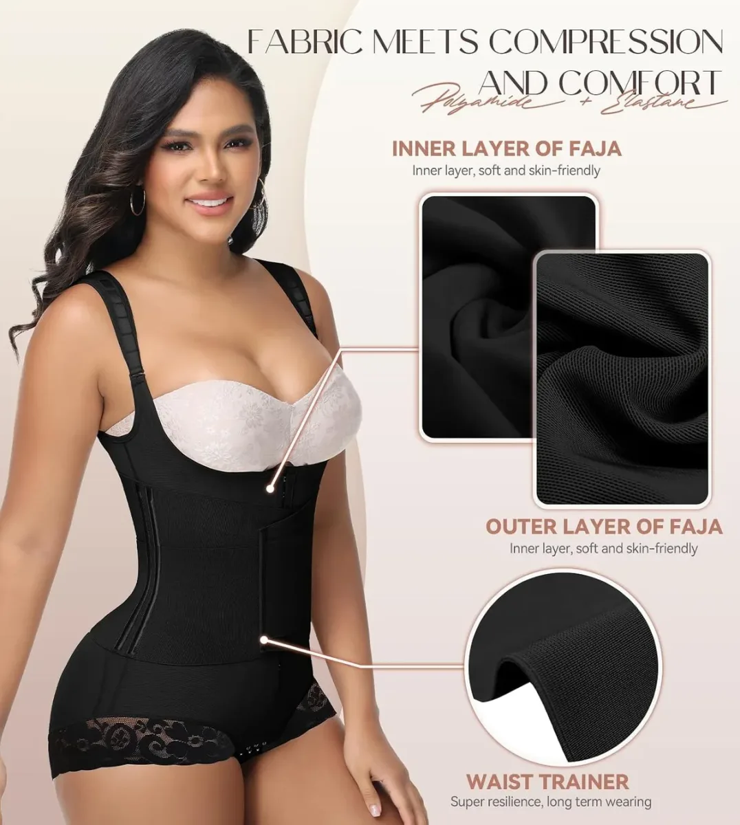 Inner and outer fabric layers of the faja colombiana body shaper