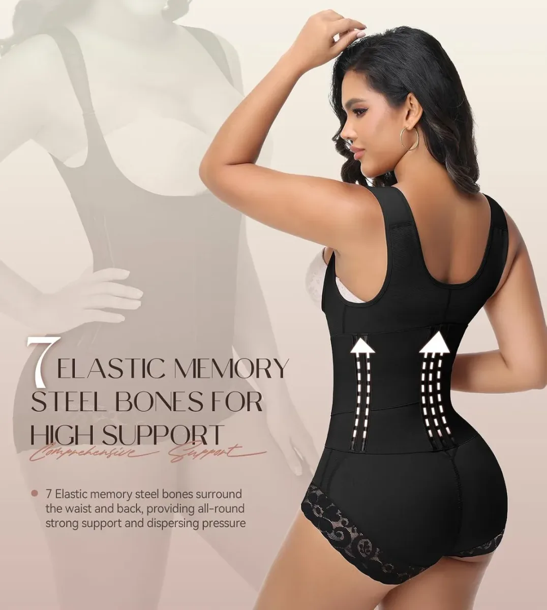 Flexible steel boning inside the faja colombiana body shaper