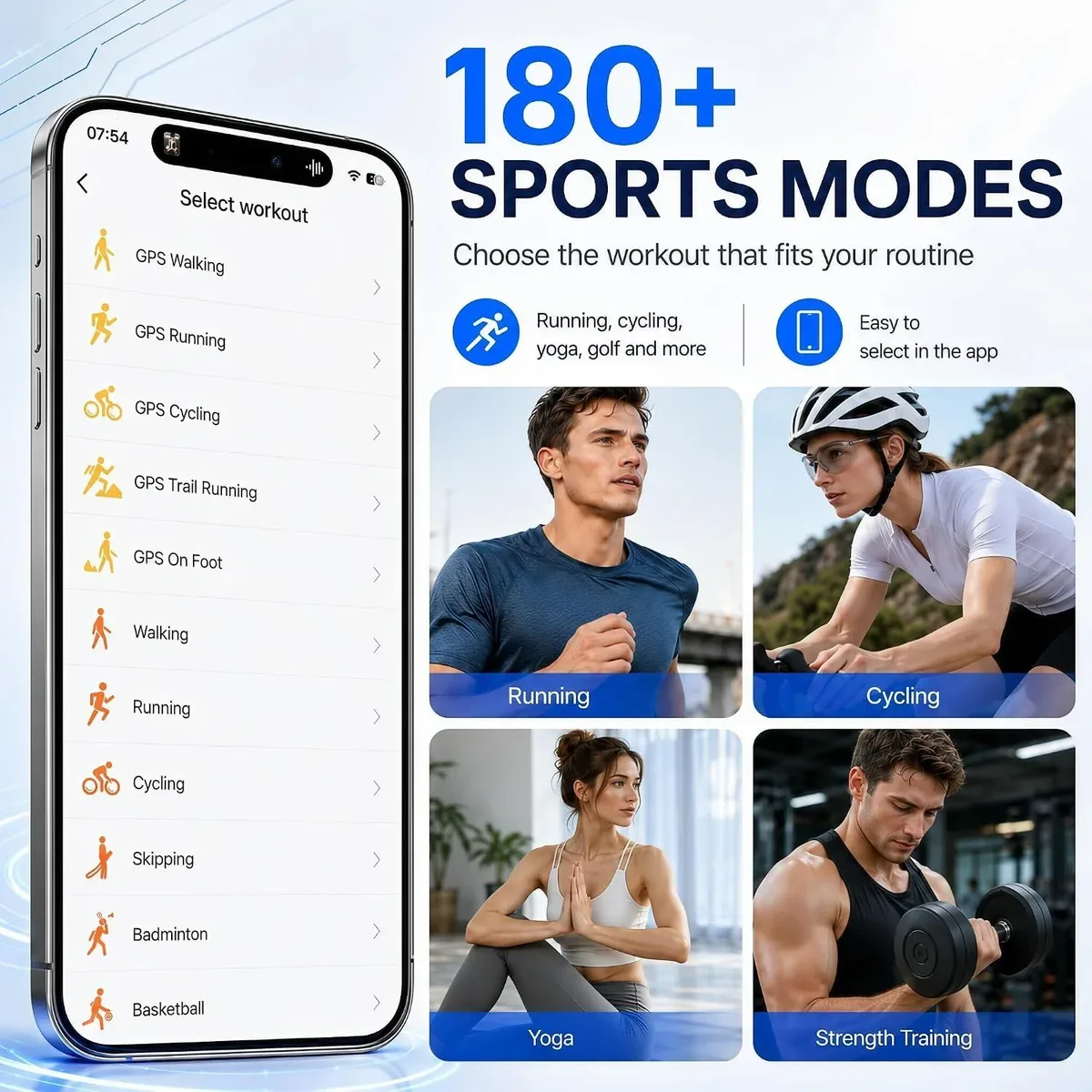 Smart ring fitness tracker sports modes shown in the app