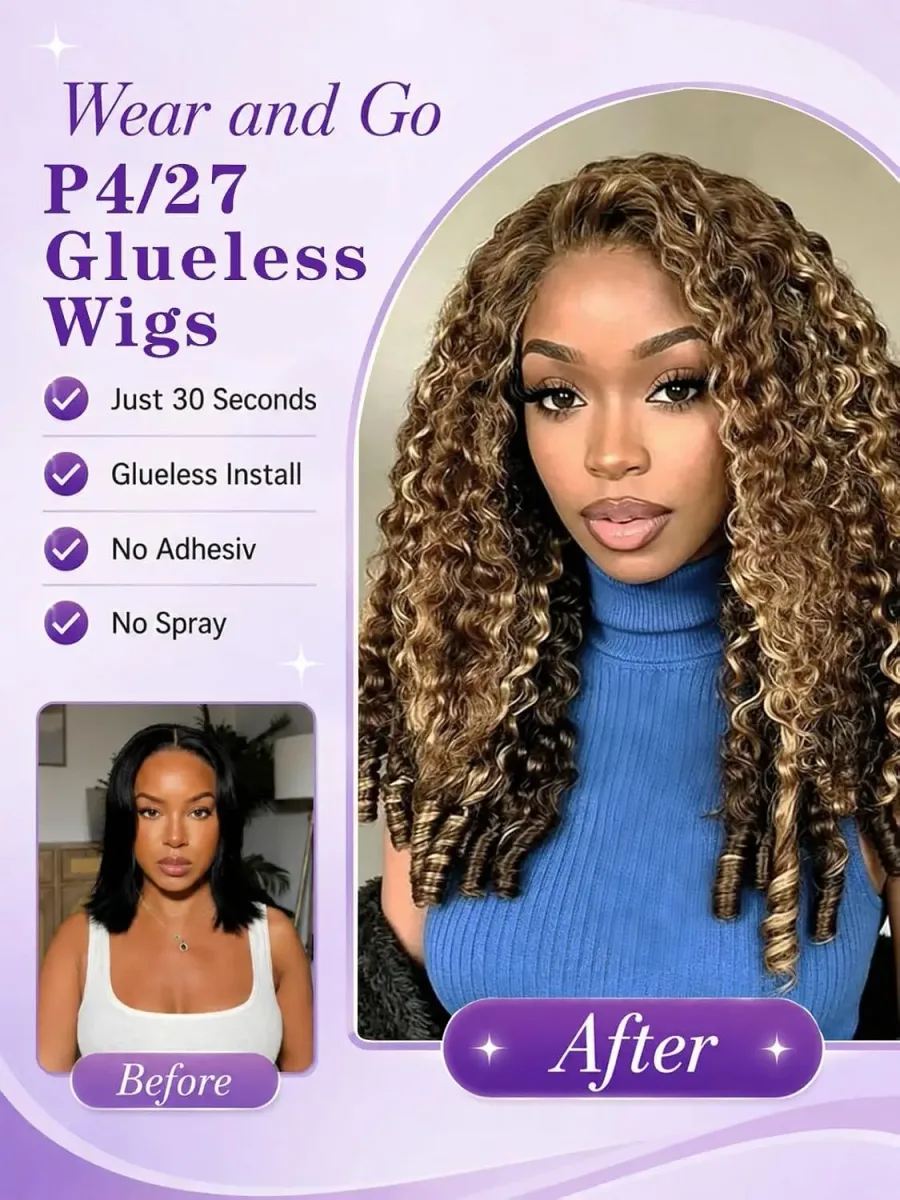 Before and after wearing the ombre curly half wig